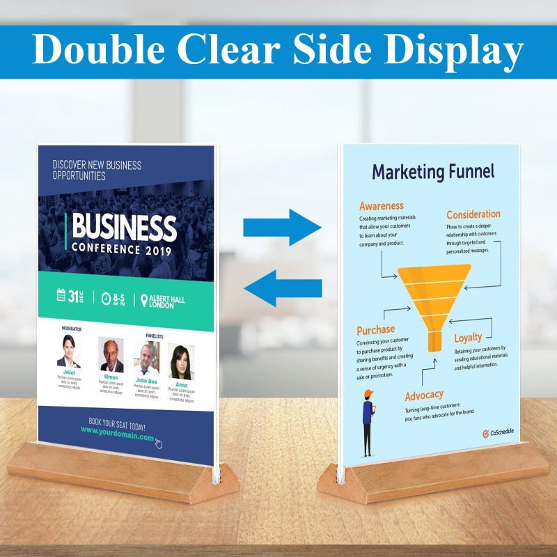 DunGu Acrylic Sign Holder 8.5 x 11 - 3Pack Acrylic Display Stands with Wood Base,Double Sided Picture Frames, Flyer Paper Holder,Small Business Essentials for Wedding,Centerpiece,Restaurants Office Store - Image 4